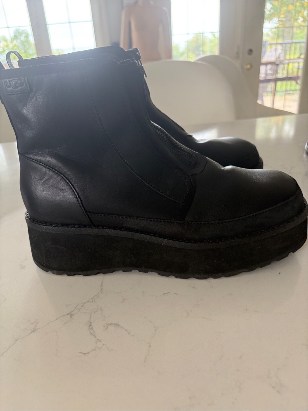UGG WOMEN Black Leather Platform Zip-Up Ankle Boots